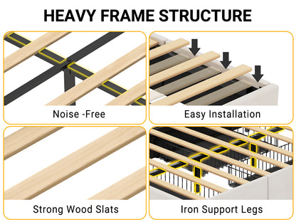 Upholstered Bed Frame with 3 Drawers