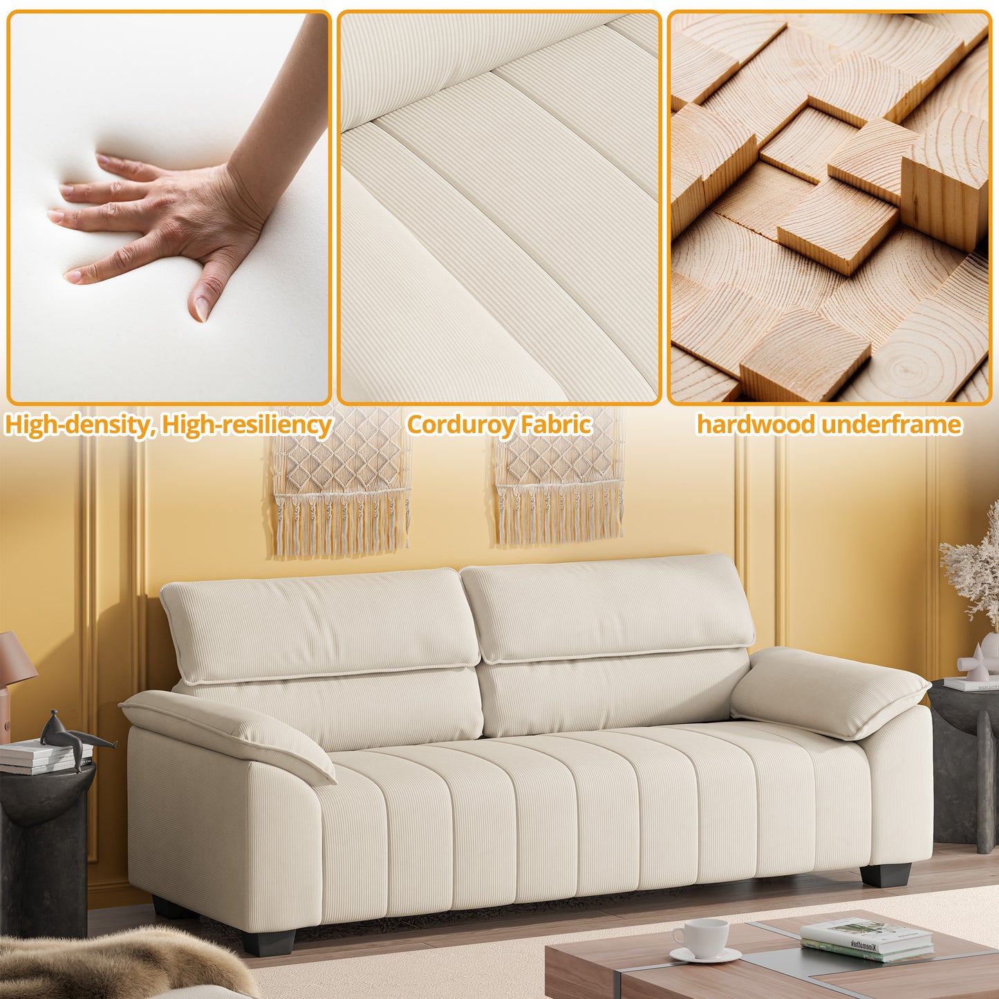 Comfy Sofa Couch with Deep Seats- 3 Seater Sofa