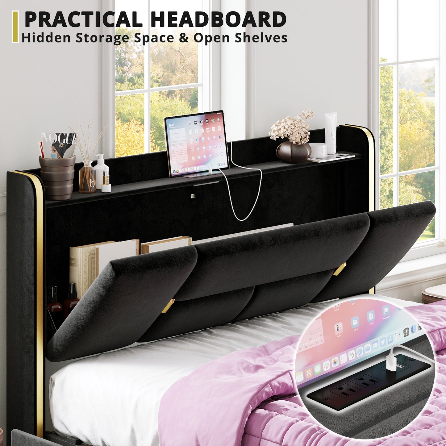 ANCTOR Upholstered Storage Bed with 4 Drawers