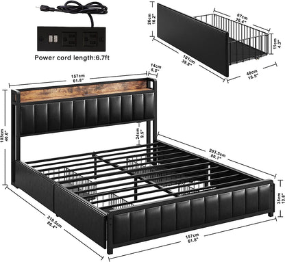 Queen Size Bed Frame with Storage Drawers