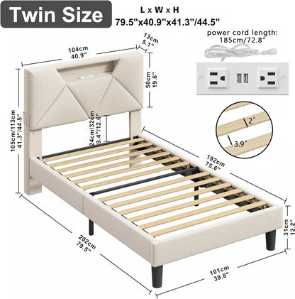 ANCTOR White LED Lights Upholstered Platform Bed