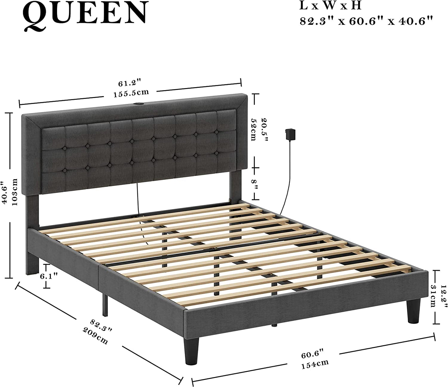 Queen Size Bed Frame Grey