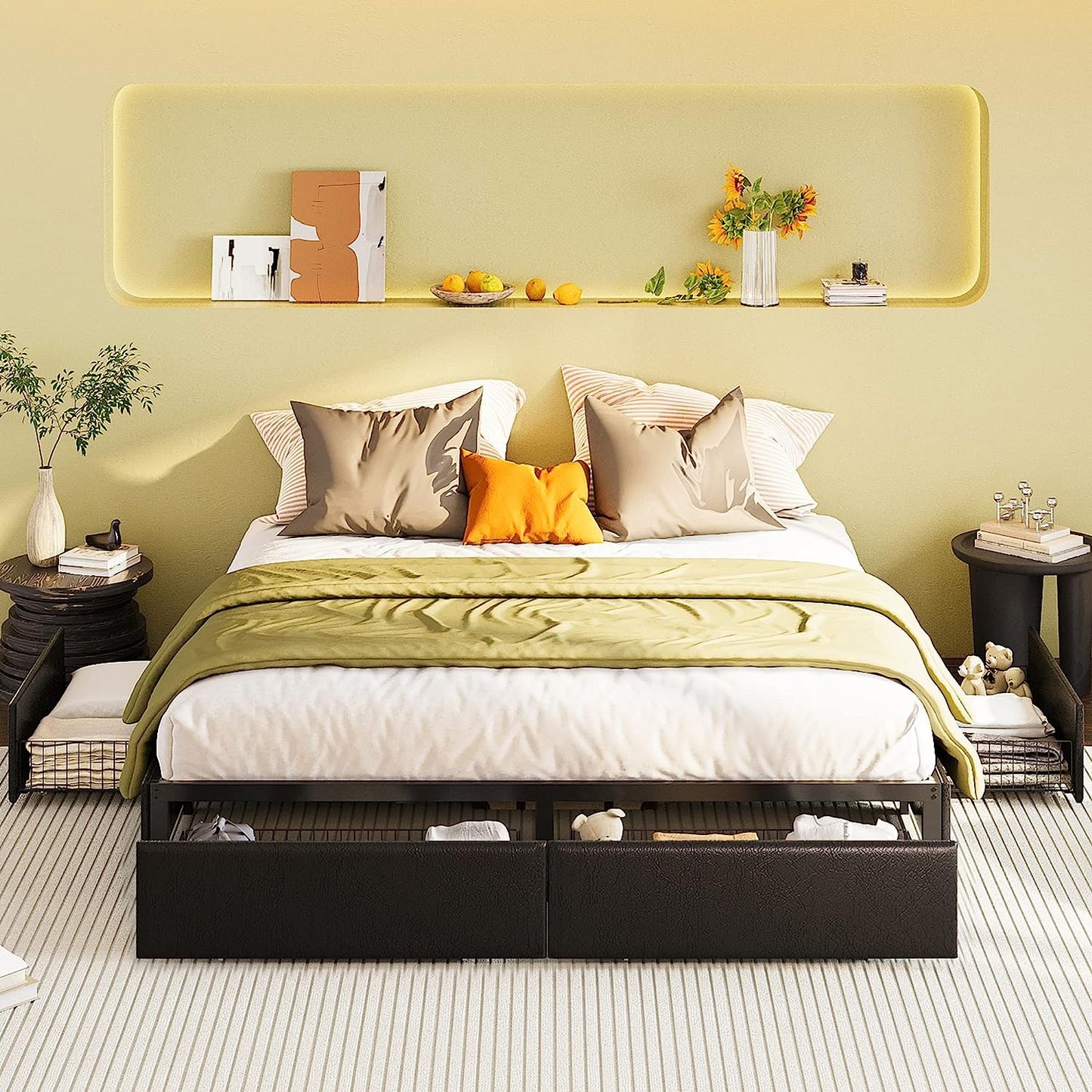 King Upholstered Bed Frame with 4 Drawers