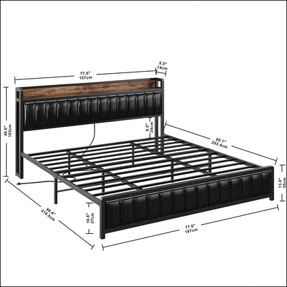 King Size Upholstered Bed Frame with Charging Station