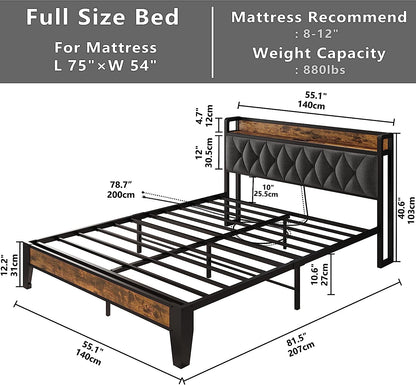 Full Size Bed Frame with Storage Headboard