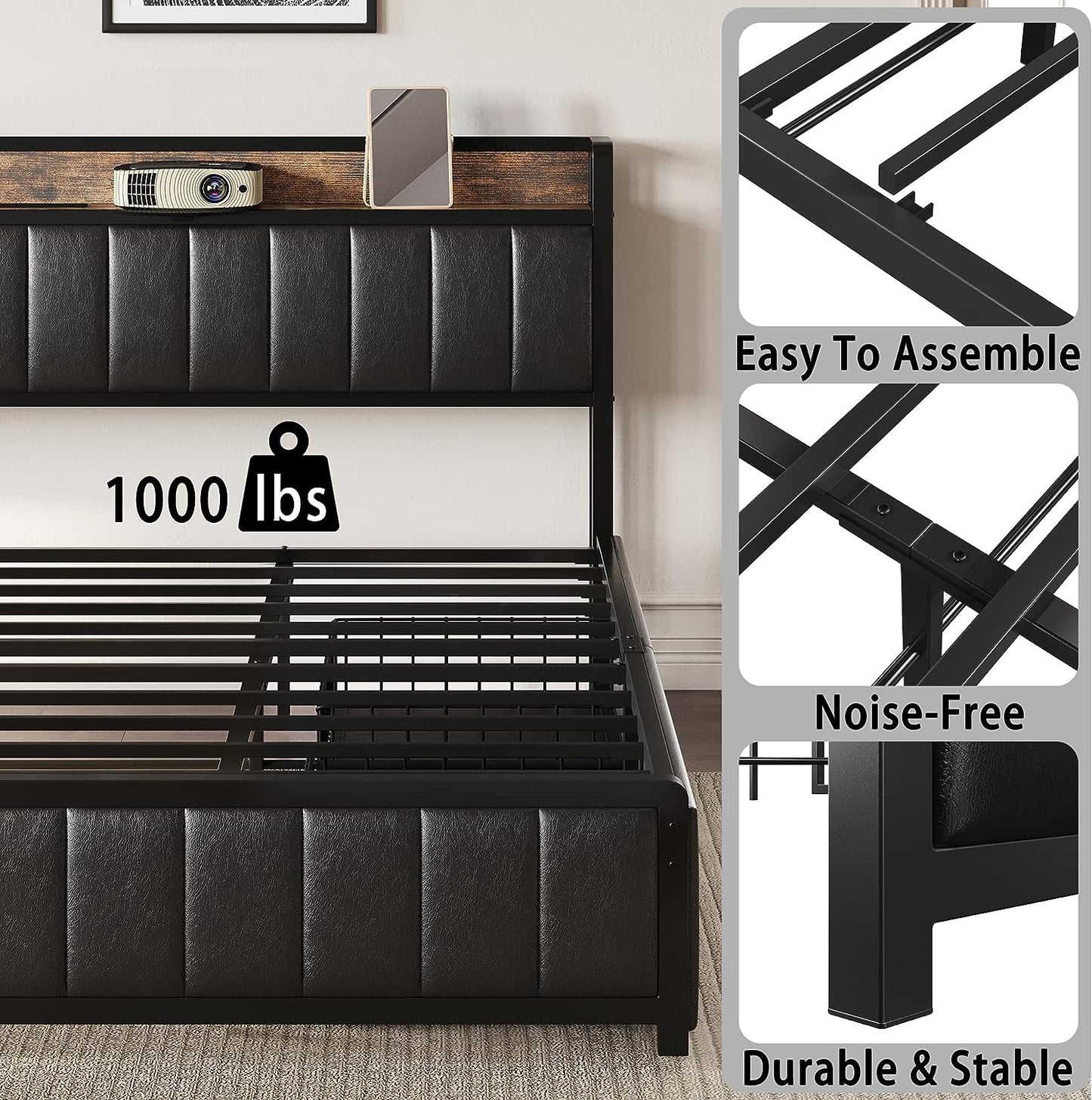 Queen Size Bed Frame with Storage Drawers