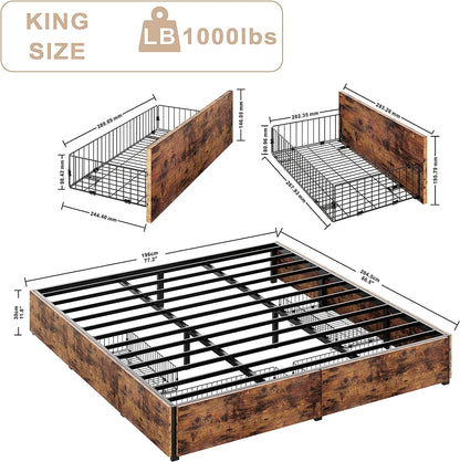 King Bed Frame with 4 Drawers