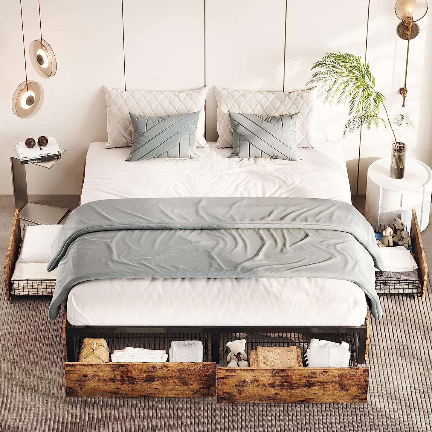 King Bed Frame with 4 Drawers