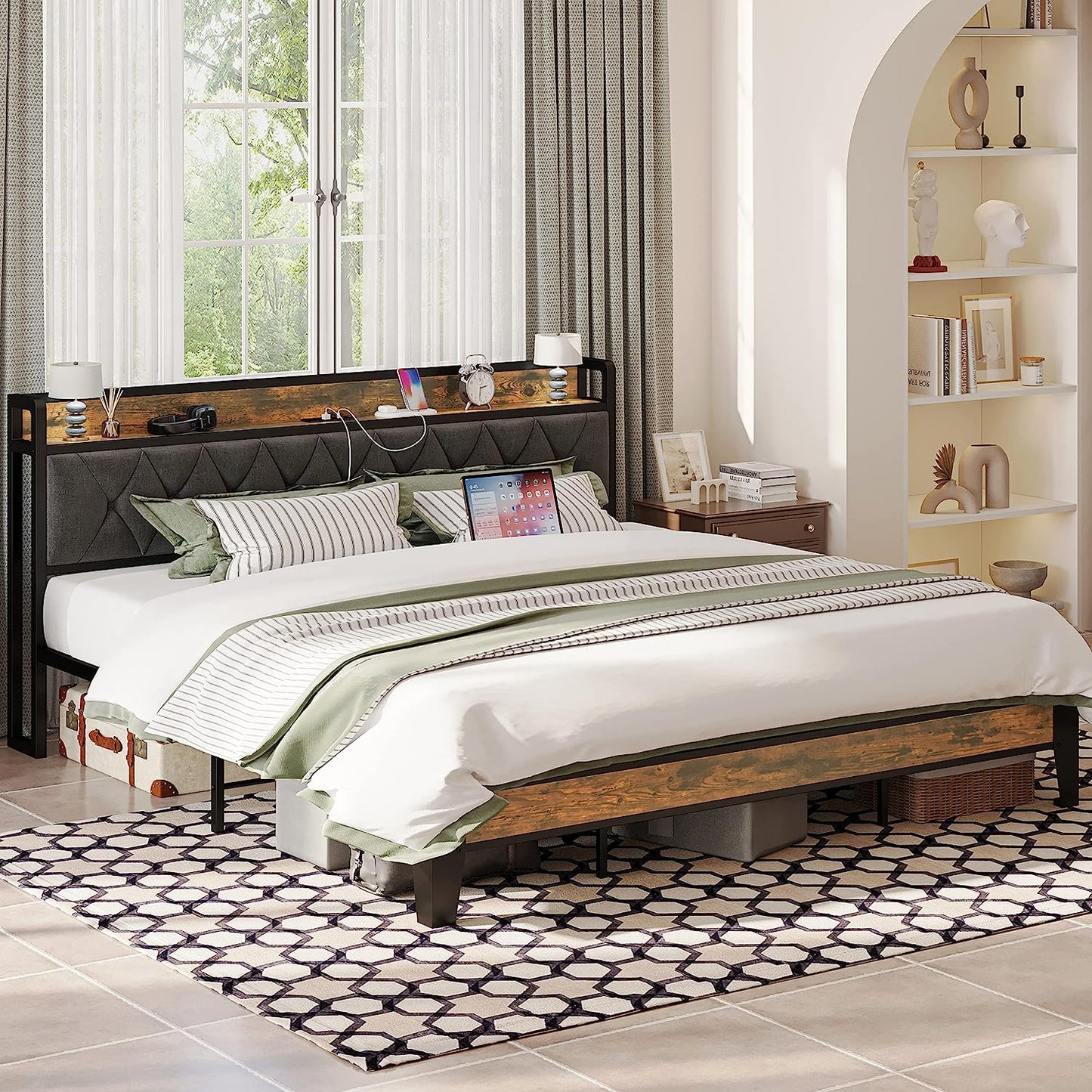 King Size Bed Frame with Storage Headboard