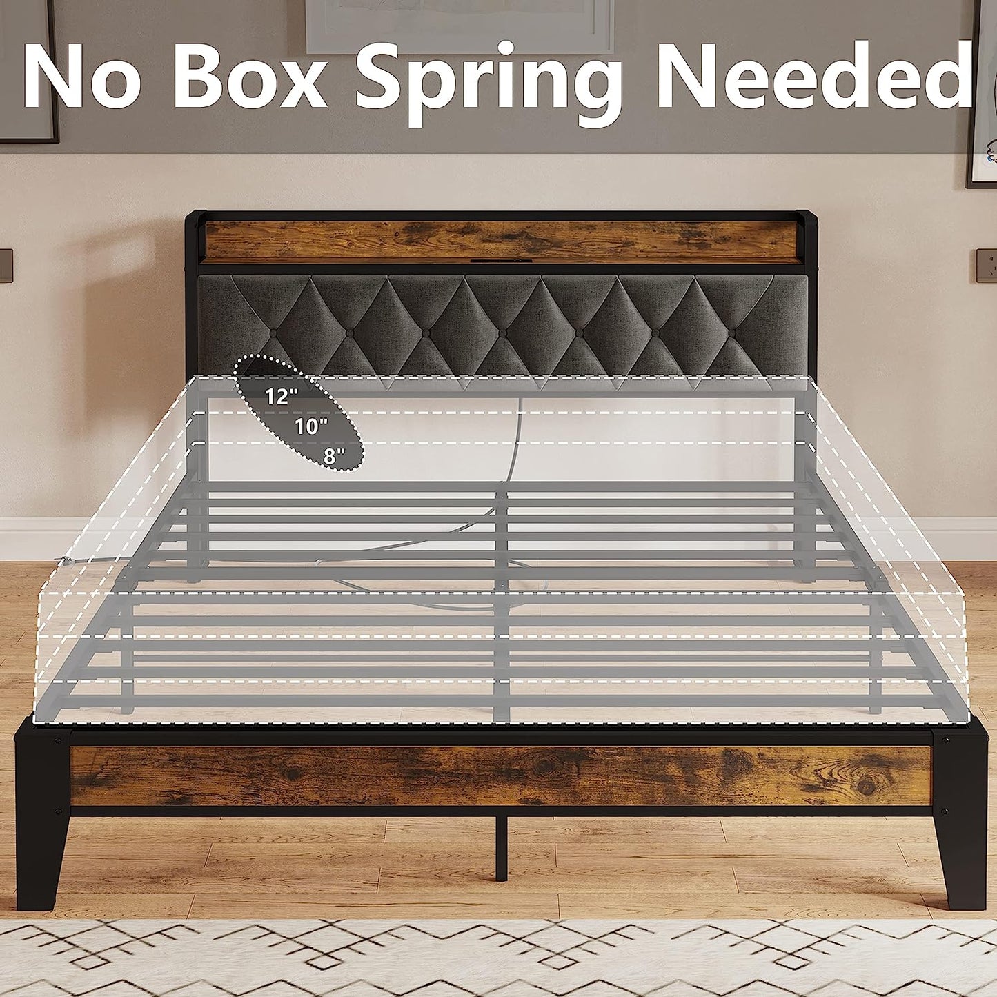 Full Size Bed Frame with Storage Headboard