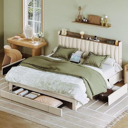 Upholstered Bed Frame with 3 Drawers