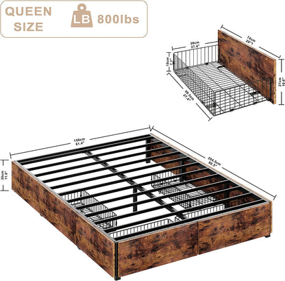 Queen Bed Frame with 4 Drawers