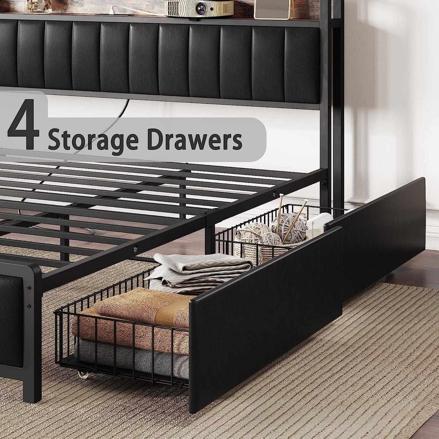 Queen Size Bed Frame with Storage Drawers