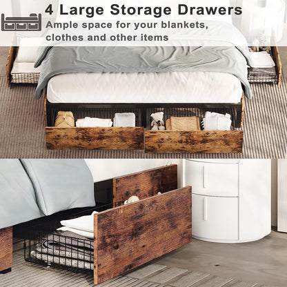 Queen Bed Frame with 4 Drawers