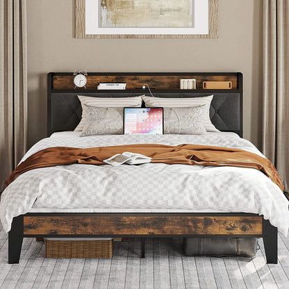 Queen Size Bed Frame with Storage Headboard