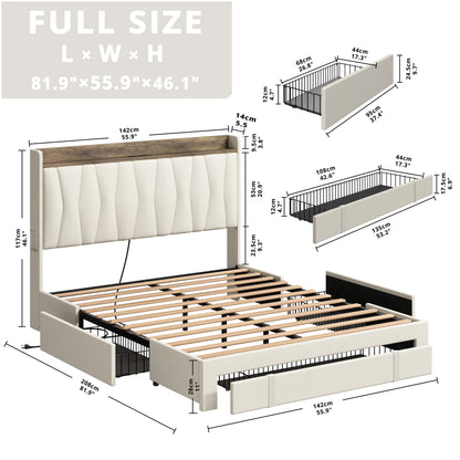 Upholstered Bed Frame with 3 Drawers