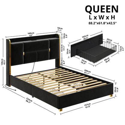 ANCTOR Upholstered Storage Bed with 4 Drawers