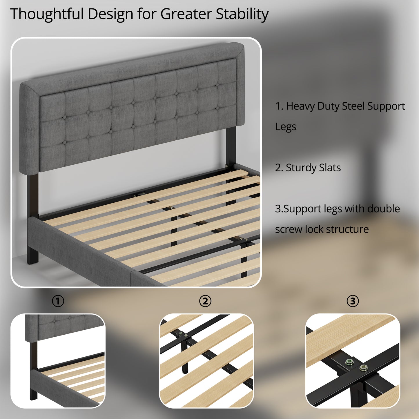 ANCTOR Upholstered Bed Frame with USB Ports