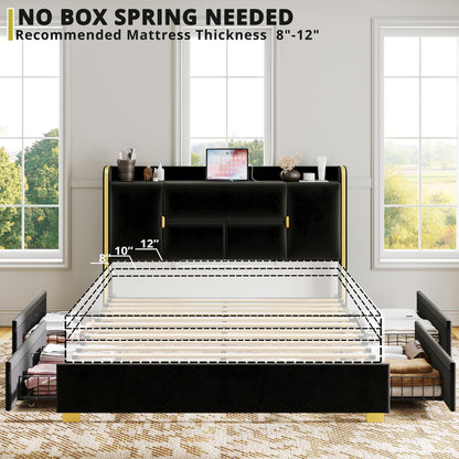 ANCTOR Upholstered Storage Bed with 4 Drawers