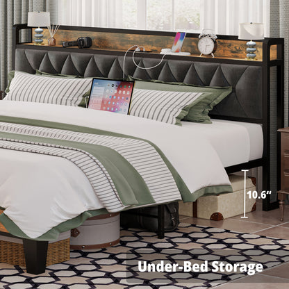 King Size Bed Frame with Storage Headboard