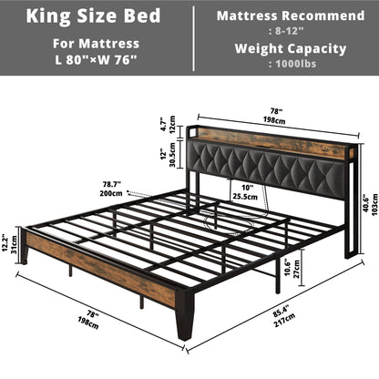 King Size Bed Frame with Storage Headboard