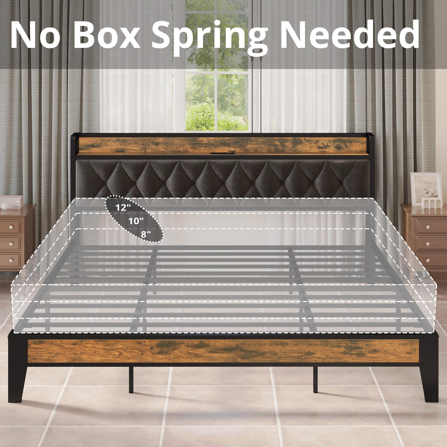 King Size Bed Frame with Storage Headboard