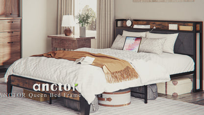 Queen Size Bed Frame with Storage Headboard