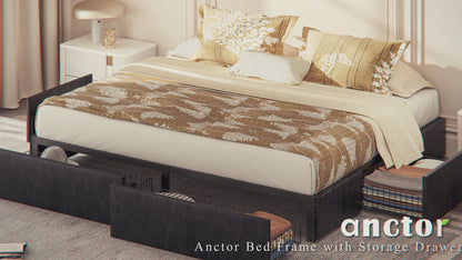 King Upholstered Bed Frame with 4 Drawers