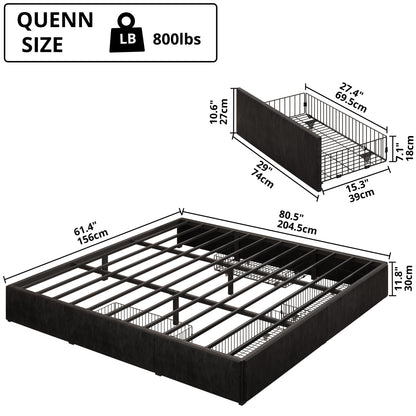 Queen Upholstered Bed Frame with 4 Drawers